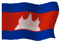 Au centre, en blanc, reprsentation du temple d'Angkor Vat. Le drapeau reflte la devise du pays: Nation (rouge), Religion (blanc) et Roi (bleu).